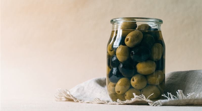Table olives in brine jars
